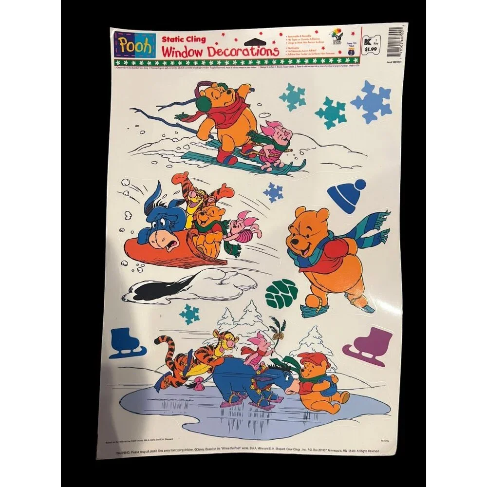 Vintage Disney Winnie The Pooh Bear & Friends Christmas Window Clings‎ Lot NOS